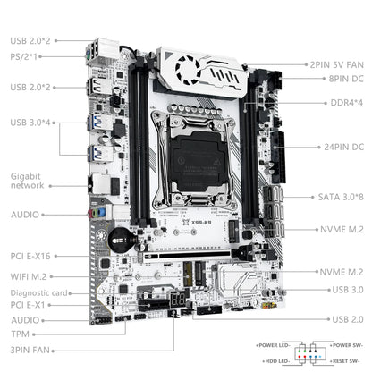 MACHINIST X99 K9 Motherboard C612 Chip Supports TPM 2.0 LGA 2011-3 CPU Four Channel DDR4 RAM PCIE3.0 USB3.0 for Desktop Host