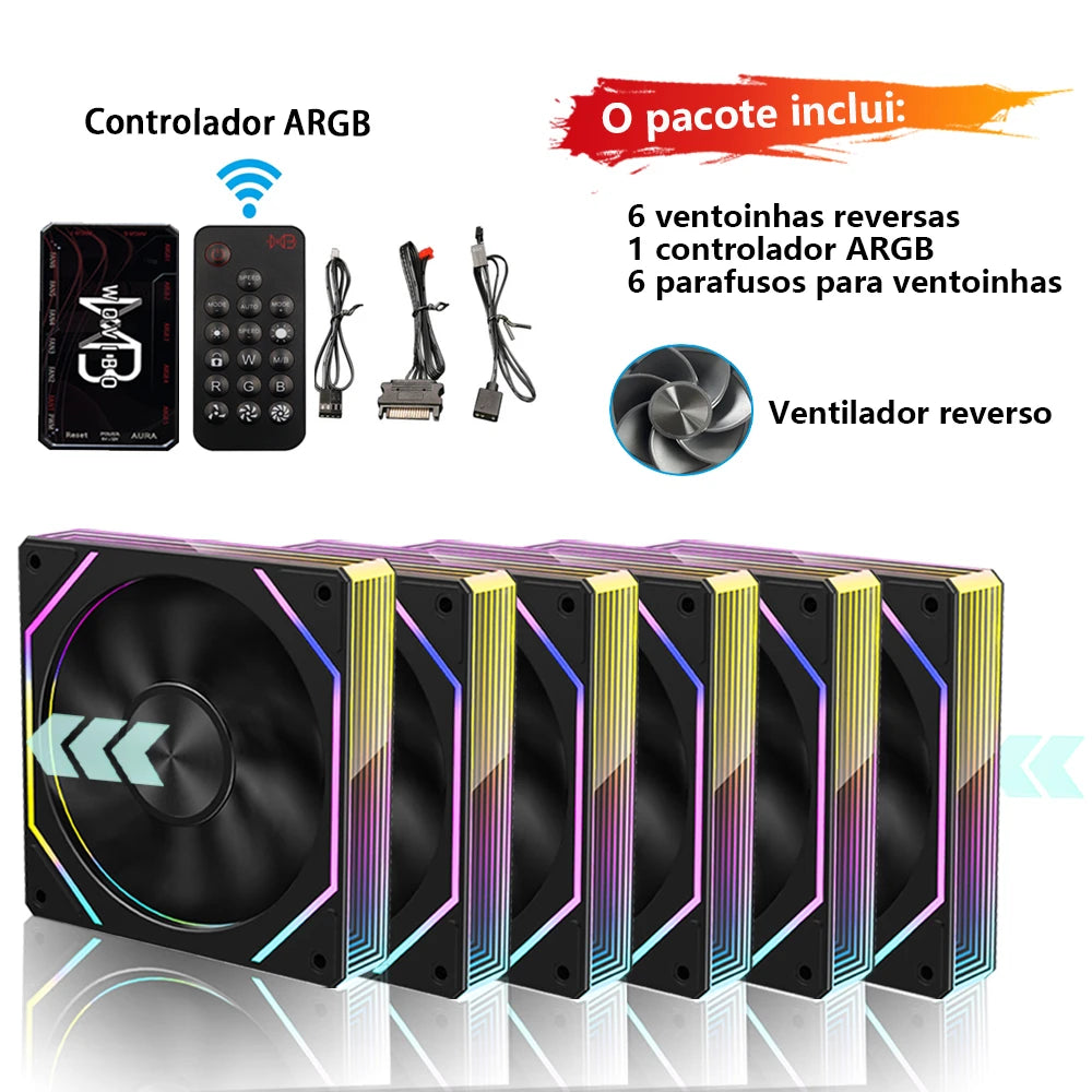 Wovibo PC Ventilador de Refrigeração para Computador 120mm ARGB Infinity Mirror PWM 4Pin 5V 3Pin Branco Preto 12cm Ventiladores