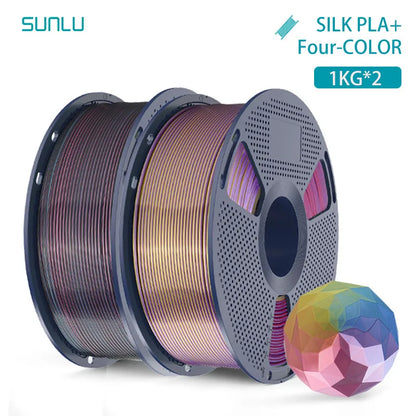 SUNLU 2KG Silk PLA Plus Four Colors Filament 1KG 1.75mm Pla+ Rabinbow Four Colors Neatly Wound 3D Filament for 3D Printer