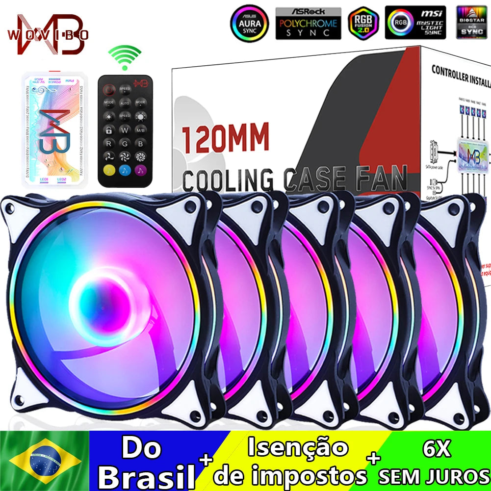 Wovibo 120mm Fan ARGB RGB Cooling Ventilador 6PIN Rainbow Computer Case Chassis Fans 12V Silent Adjust 12cm Aura Sync