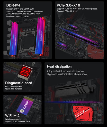 MACHINIST RS9 X99 motherboard LGA 2011-3 supports Intel Xeon CPU processor DDR4 RAM quad channel memory USB3.0