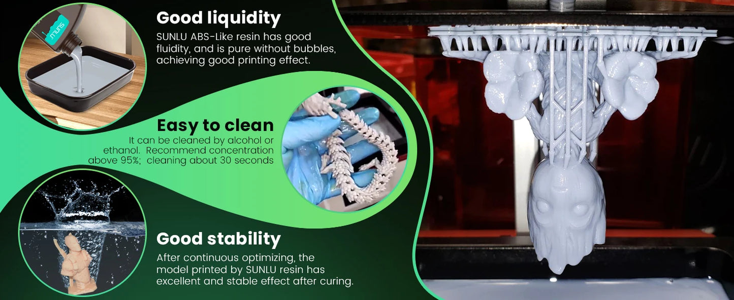 SUNLU 5KG ABS Like Resin 1000G/Bottle 405nm UV Curing Photopolymer Rapid 3D Resin for 2K 4K 6K 8K LCD/DLP/SLA 3D Printers