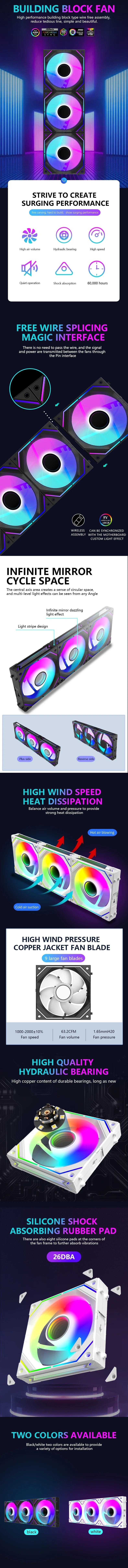 120mm Uni Fan Cooling Fans ARGB RGB Cooler PWM 4PIN Wireless Splicing 5V PC Computer Case Ventilador Infinity Mirror