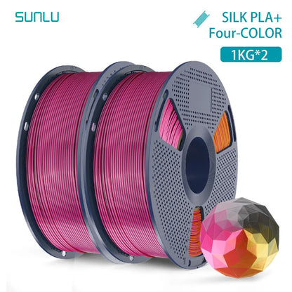 SUNLU 2KG Silk PLA Plus Four Colors Filament 1KG 1.75mm Pla+ Rabinbow Four Colors Neatly Wound 3D Filament for 3D Printer