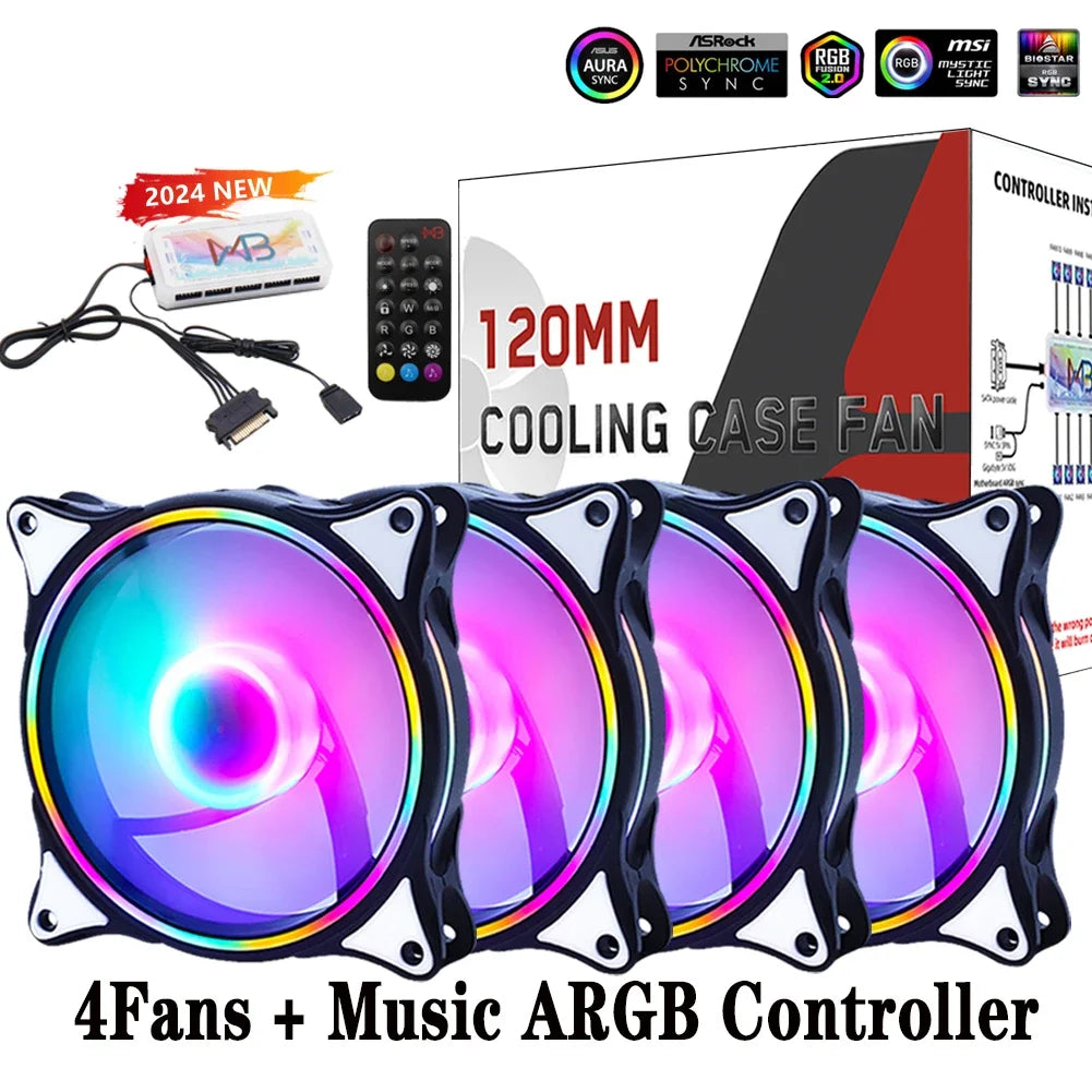 Wovibo 120mm Fan ARGB RGB Cooling Ventilador 6PIN Rainbow Computer Case Chassis Fans 12V Silent Adjust 12cm Aura Sync
