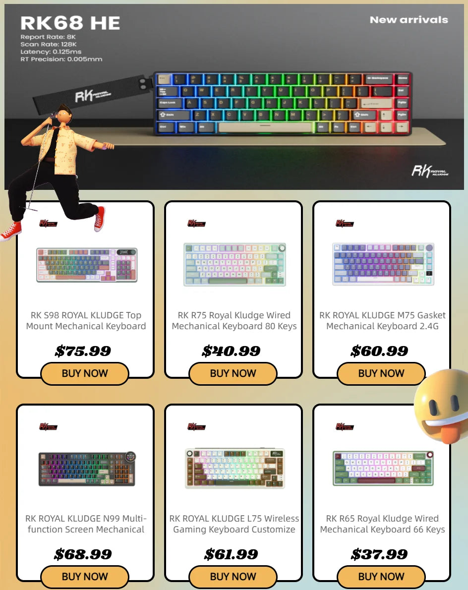 RK R65 Brazilian Portuguese Mechanical keyboard 66Keys Gasket RGB Backlit Hot-swappable Gamer keyboard Brazil RK Royal Kludge