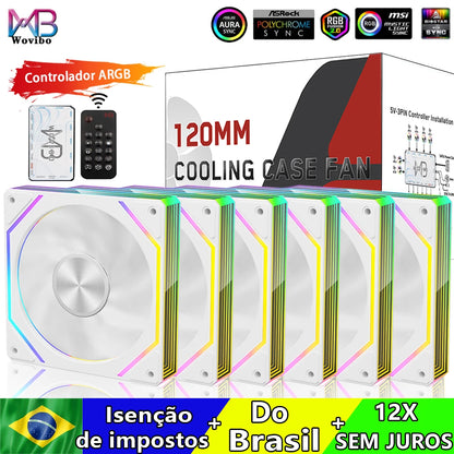 Wovibo PC Ventilador de Refrigeração para Computador 120mm ARGB Infinity Mirror PWM 4Pin 5V 3Pin Branco Preto 12cm Ventiladores
