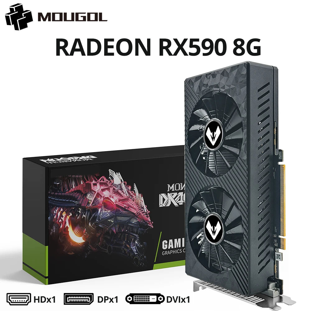 MOUGOL AMD Radeon RX590 8G Graphics Card GDDR5 Video Memory 256Bit Gaming Card DVI+DP Interface DirectX12 for Desktop Computers