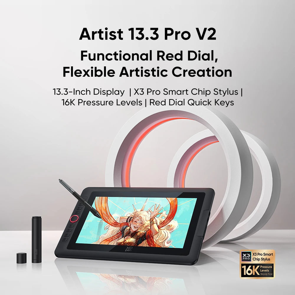 XPPen Artist 13.3 Pro V2 Graphics Tablet Drawing Monitor 13.3" Pen Display Animation Art Design Battery-free Stylus 16K Levels
