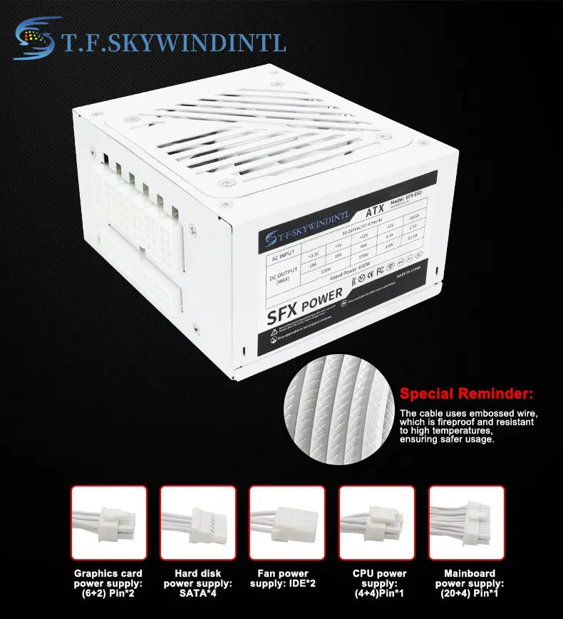 T.F.SKYWINDINTL 600W Mini ITX Solution/Micro ATX/SFX 600W Power Supply Full voltage 94V-264V SFX-T500 power Conversion rate 85%