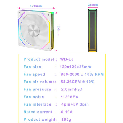 Wovibo PC Computer Cooling Fan 120mm ARGB Infinity Mirror PWM 4Pin 5V 3Pin RGB Branco Preto 12cm Fans Sync