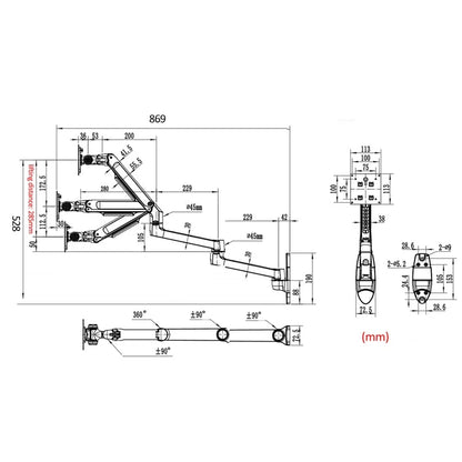 V63W / XSJ8013W Wall Mount Aluminum Ultra Long Mechanical Spring Arm Monitor Support Full Motion Monitor Holder Mount Bracket