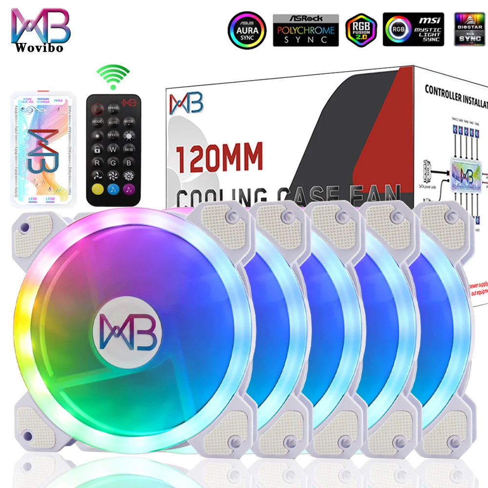 Wovibo 120mm Fan Ventilador Rgb Caso Ventiladores Argb Mudo Cooler Computador 6pin Refrigeração 12cm Ventilador