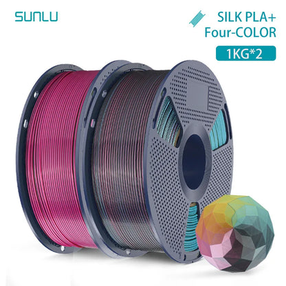 SUNLU 2KG Silk PLA Plus Four Colors Filament 1KG 1.75mm Pla+ Rabinbow Four Colors Neatly Wound 3D Filament for 3D Printer