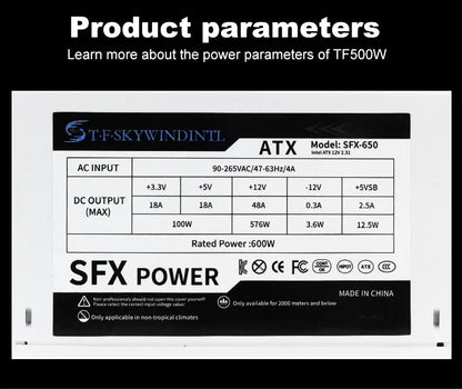 T.F.SKYWINDINTL 600W Mini ITX Solution/Micro ATX/SFX 600W Power Supply Full voltage 94V-264V SFX-T500 power Conversion rate 85%