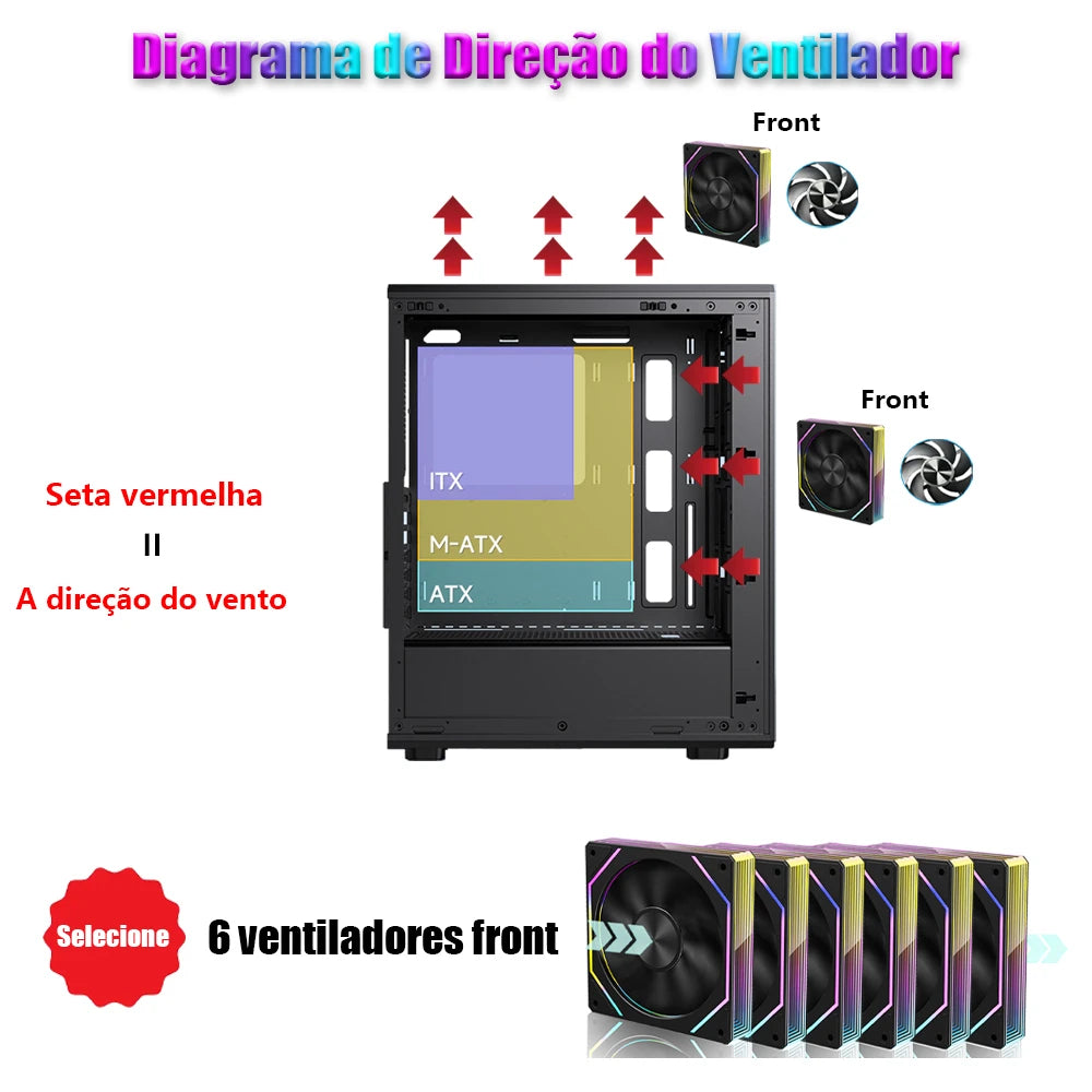 Wovibo PC Ventilador de Refrigeração para Computador 120mm ARGB Infinity Mirror PWM 4Pin 5V 3Pin Branco Preto 12cm Ventiladores