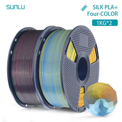 SUNLU 2KG Silk PLA Plus Four Colors Filament 1KG 1.75mm Pla+ Rabinbow Four Colors Neatly Wound 3D Filament for 3D Printer