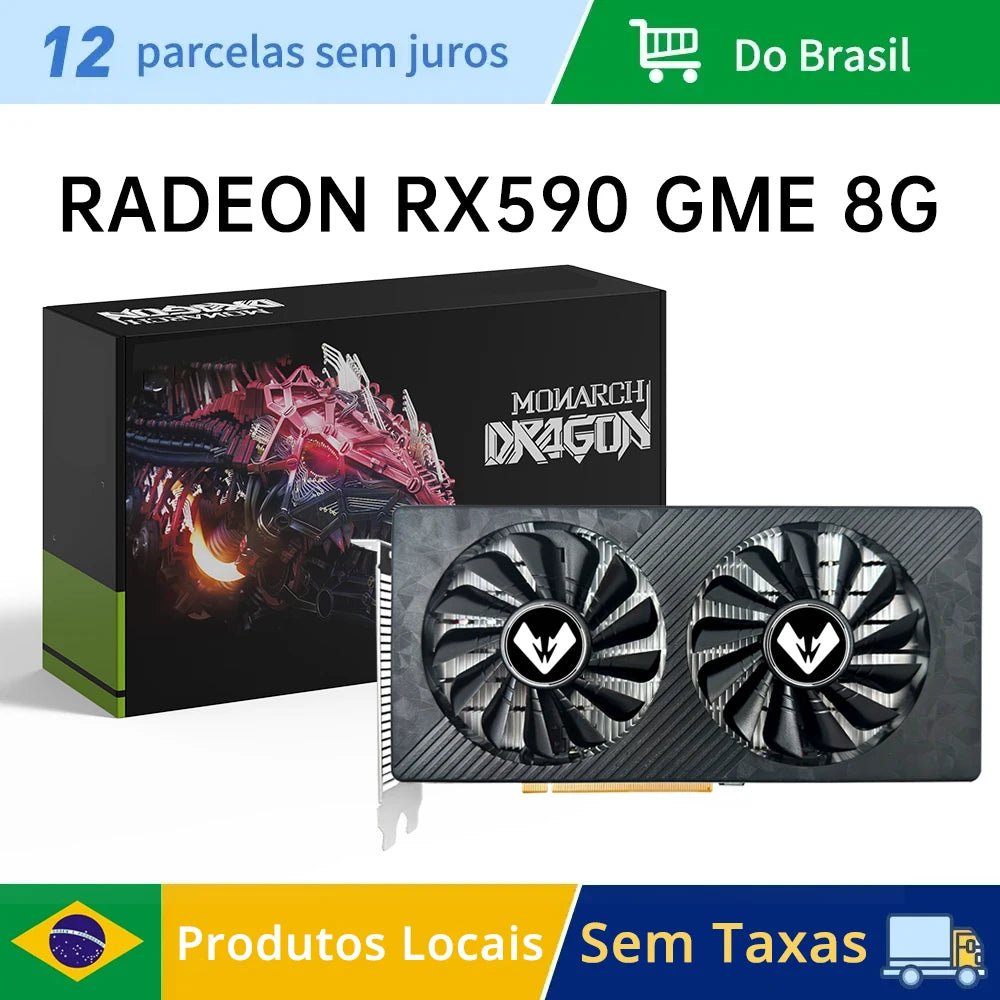 MOUGOL AMD Radeon RX590 8G Graphics Card GDDR5 Video Memory 256Bit Gaming Card DVI+DP Interface DirectX12 for Desktop Computers