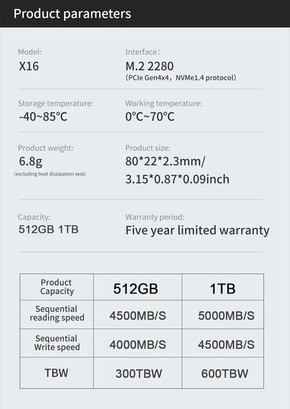KOOTION X16 SSD Nvme M2 512GB 1TB 2TB Gen4 Nvme SSD Hard Disk M.2 2280 PCIe 4.0x4 Internal Solid State Drive for Laptop Desktop