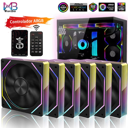 Wovibo PC Computer Cooling Fan 120mm ARGB Infinity Mirror PWM 4Pin 5V 3Pin RGB Branco Preto 12cm Fans Sync