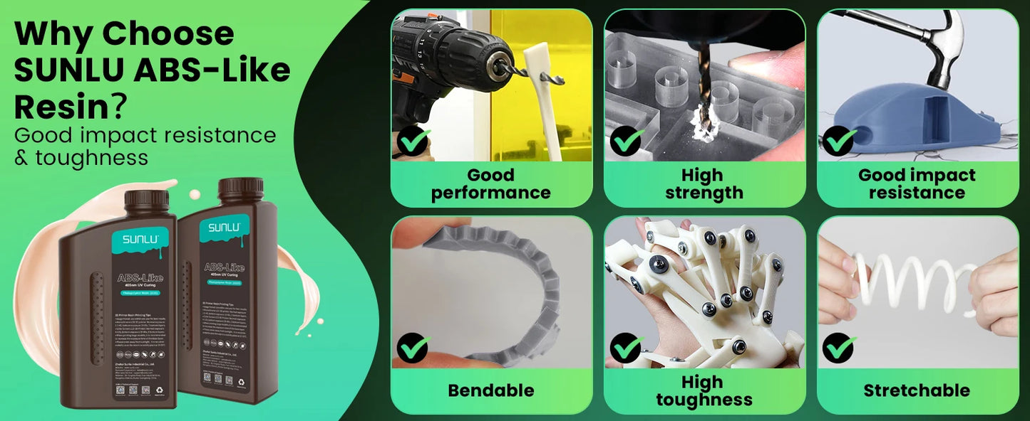SUNLU 5KG ABS Like Resin 1000G/Bottle 405nm UV Curing Photopolymer Rapid 3D Resin for 2K 4K 6K 8K LCD/DLP/SLA 3D Printers