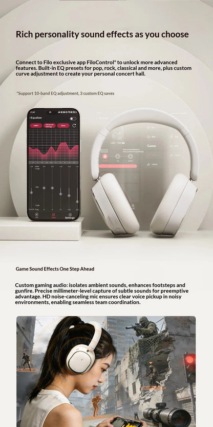 Fiio Eh13 Headphones Over Ear Gaming Bluetooth Dynamic Anc Noise Reduction Ldac Hifi Audio Long Battery Life Wireless Headset