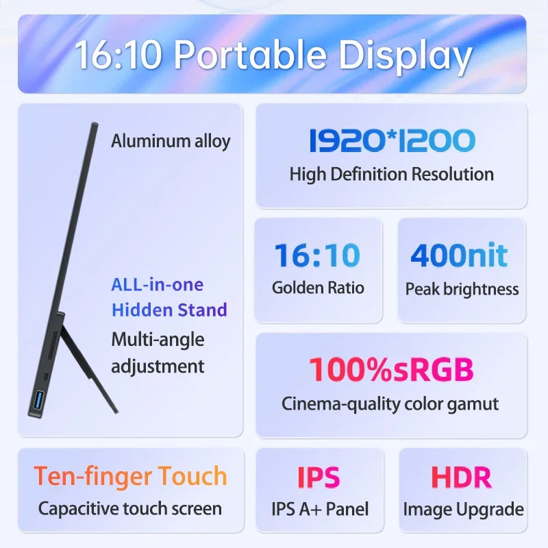 VCHANCE 14 Inch Portable Monitor 1920x1200p FHD Touchscreen HDMI-compatible Travel Display for Laptop Phone Xbox Switch PS4/5