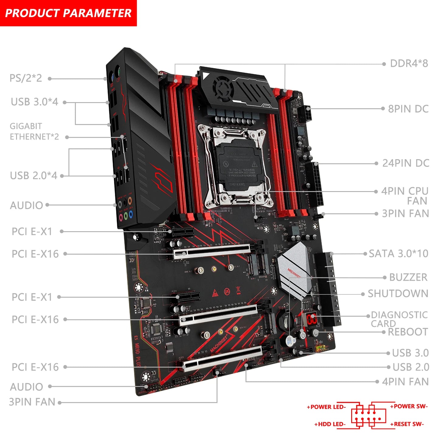 MACHINIST MR9D PLUS X99 Motherboard Support DDR4 Four channels Memory and LGA2011-3 Xeon E5 V3/V4 Processor x99/c612 Chip USB3.0