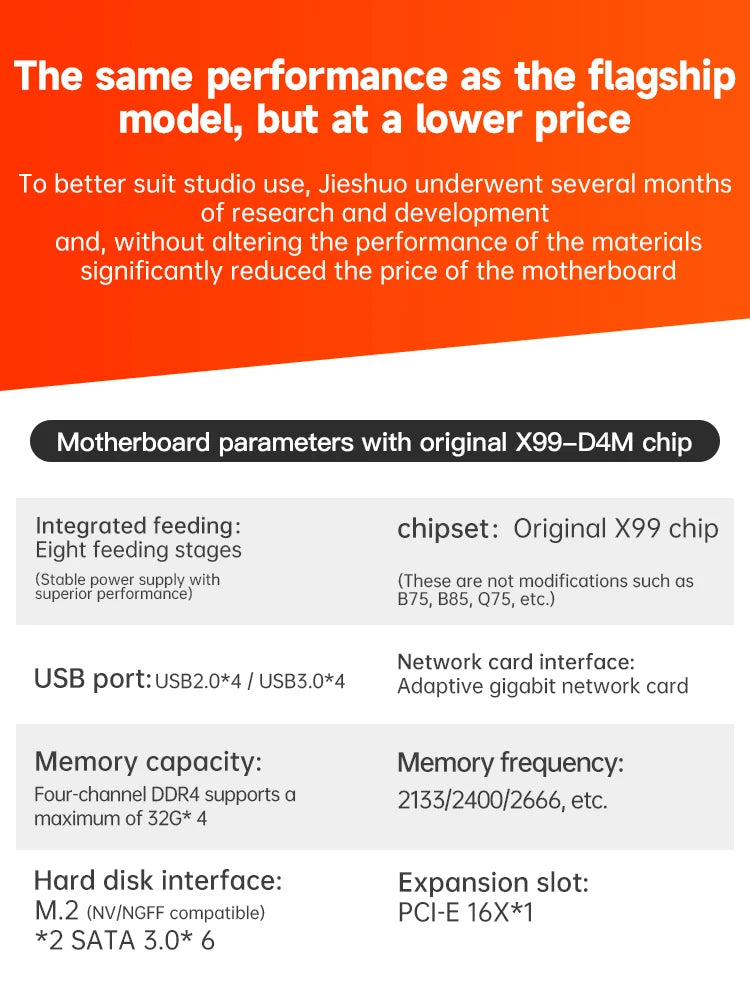 JIESHUO NEW X99 Gaming Motherboard USB3.0 Dual Channel DDR4 Memory PCIEx16 LGA2011-3 Support M.2 NVME for Computer Components