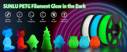 SUNLU 1KG Glow in The Dark PETG Filament Neatly Wound Luminous PETG Filament 1.75mm 1000g 3D Filament Fit Most FDM 3D Printers