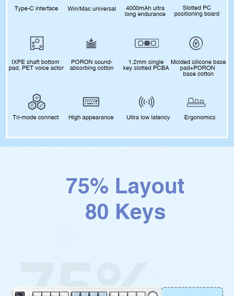 AULA F75 Wireless Mechanical Keyboard Hotswap Gasket Gaming Keyboard 75% Layout for PC for Laptop
