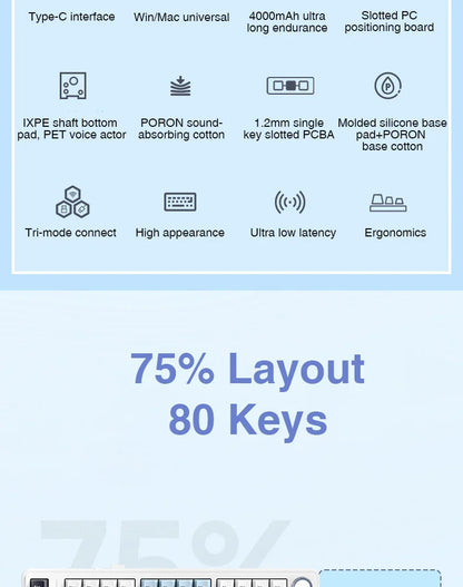 AULA F75 Wireless Mechanical Keyboard Hotswap Gasket Gaming Keyboard 75% Layout for PC for Laptop
