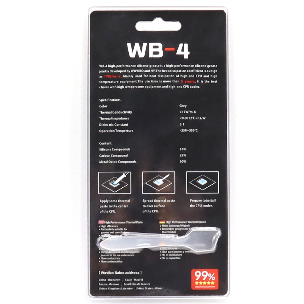 Wovibo pasta térmica WB-4 wb 4 5 4g 17 W /M-k para cpu gpu refrigerador de refrigeração térmica graxa pasta composto silicone