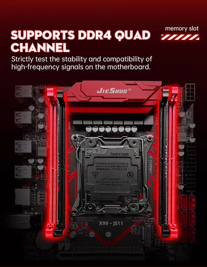 JIESHUO X99-JS11 Motherboard Set with Intel Xeon E5 2682 V4 CPU & Four-channel DDR4 16G  2133MHz RAM for Gaming Computer
