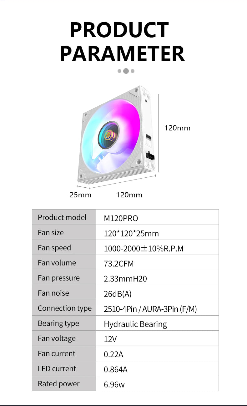 Wovibo Wireless Splicing 120mm Uni Fan Cabless Cooling Fans Cooler PWM 4PIN 5V ARGB RGB PC Computer Case Fans 12cm