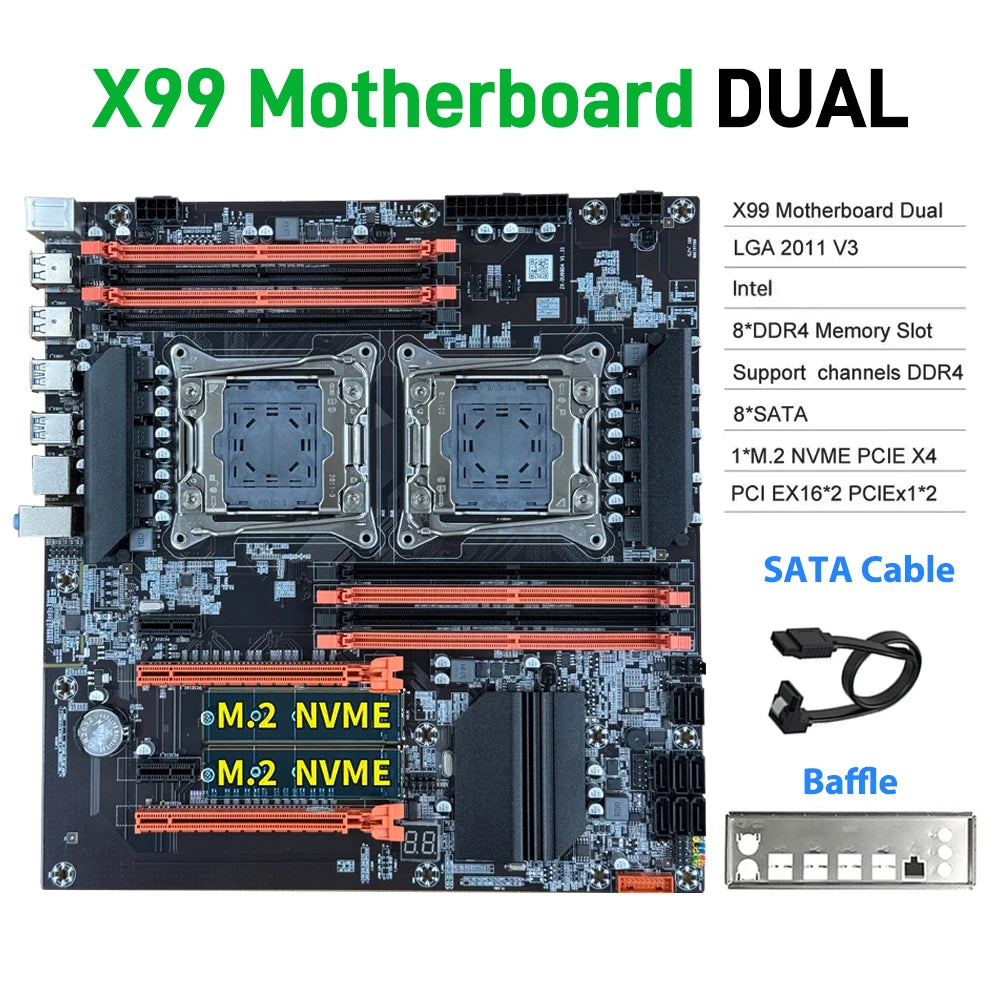 Brazil in Stock MLLSEPlaca-mãe X99 DUAL LGA 2011-3 CPU Socket C612 Mainboard DDR4 M.2 NVME Intel Xeon E Series Kit AI