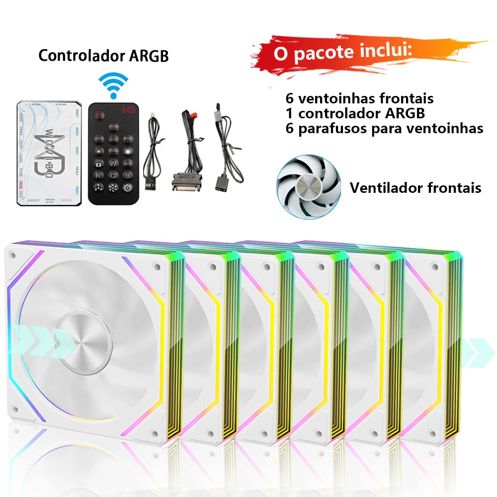 Wovibo PC Ventilador de Refrigeração para Computador 120mm ARGB Infinity Mirror PWM 4Pin 5V 3Pin Branco Preto 12cm Ventiladores