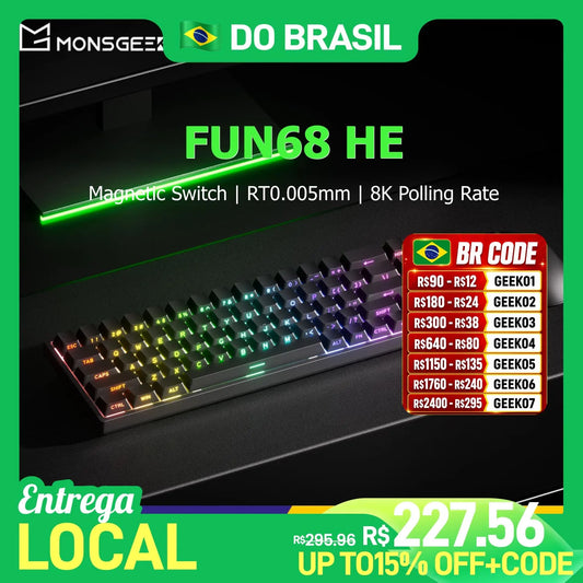 Akko MonsGeek FUN68 HE Magnetic Switch Keyboard 65% Rapid Trigger 0.005mm 8K ARGB Wired Esports Gaming Keyboard for Gamer