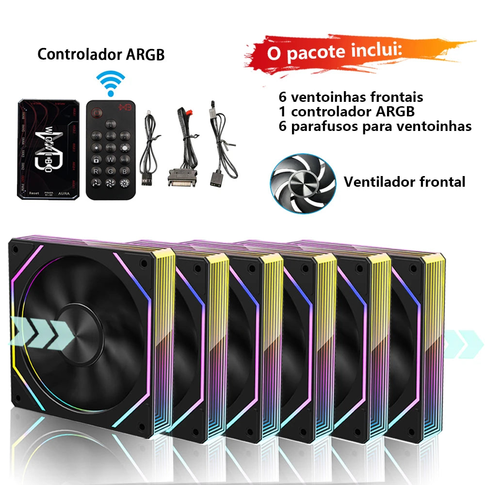 Wovibo PC Ventilador de Refrigeração para Computador 120mm ARGB Infinity Mirror PWM 4Pin 5V 3Pin Branco Preto 12cm Ventiladores