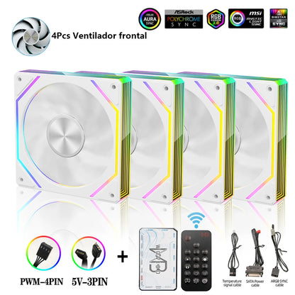 Wovibo PC Ventilador de Refrigeração para Computador 120mm ARGB Infinity Mirror PWM 4Pin 5V 3Pin Branco Preto 12cm Ventiladores