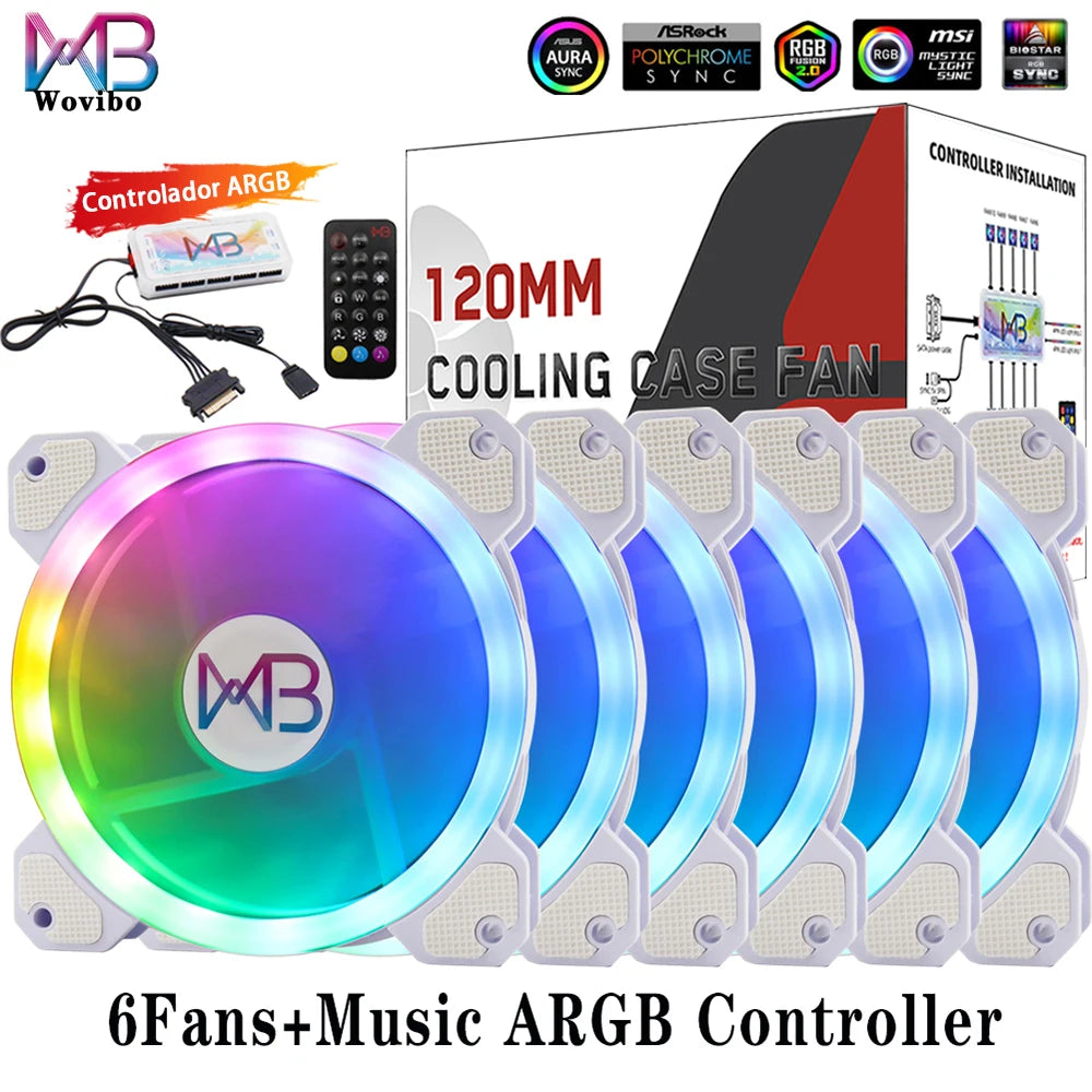 Wovibo 120mm Fan Ventilador Rgb Caso Ventiladores Argb Mudo Cooler Computador 6pin Refrigeração 12cm Ventilador