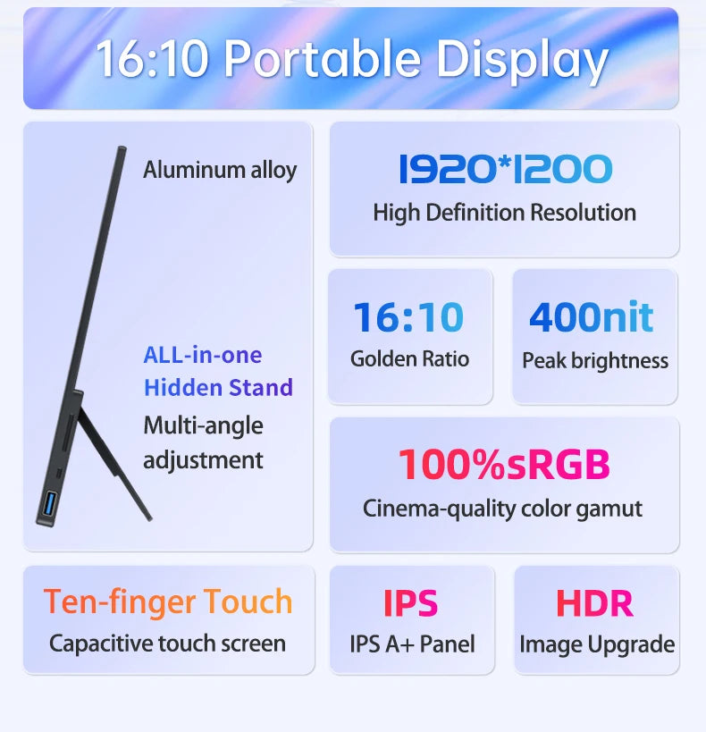 VCHANCE 14 Inch Portable Monitor 1920x1200p FHD Touchscreen HDMI-compatible Travel Display for Laptop Phone Xbox Switch PS4/5