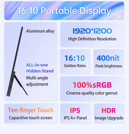 VCHANCE 14 Inch Portable Monitor 1920x1200p FHD Touchscreen HDMI-compatible Travel Display for Laptop Phone Xbox Switch PS4/5
