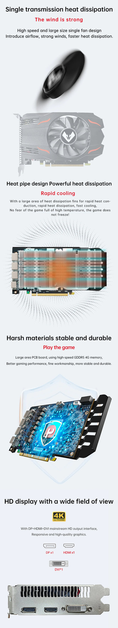 MOUGOL Original Graphics Card Radeon RX 550 4G GDDR5 128Bit 14nm AMD GPU Computer PC RX550 PCI-E 3.0 Gaming Video Card