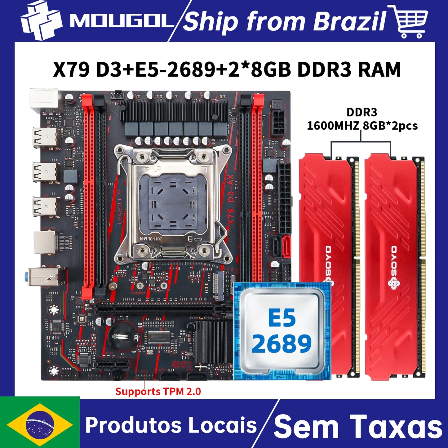 MOUGOL X79 DDR3 Motherboard Set Kit With Intel LGA2011-3 Xeon E5-2689 CPU+DDR3 2*8GB 1600MHz RAM Memory NVME M.2 SATA Game Set