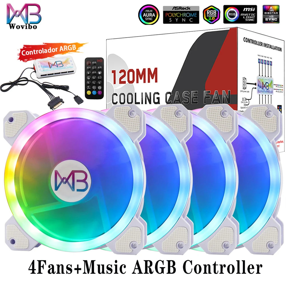 Wovibo 120mm Fan Ventilador Rgb Caso Ventiladores Argb Mudo Cooler Computador 6pin Refrigeração 12cm Ventilador