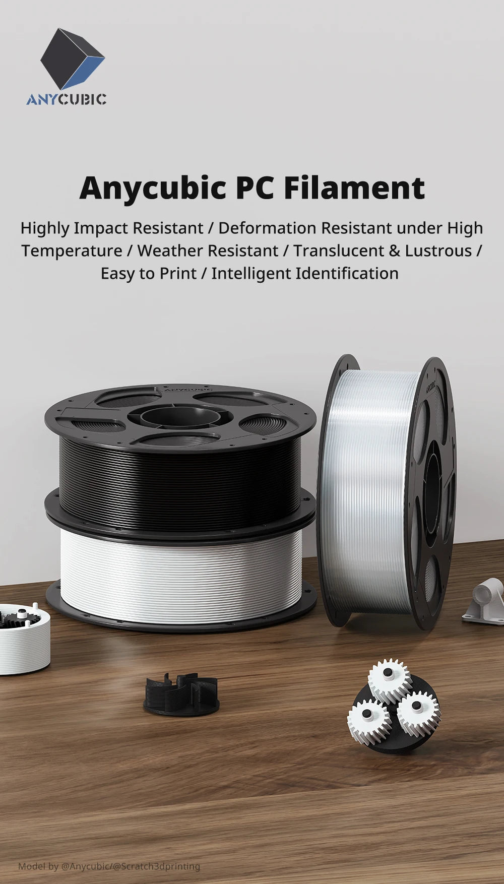 ANYCUBIC PC Filament Super Toughness Polycarbonate PLA 3D Printer Printing Filament Resistance 3D Printer Model Materials For S1