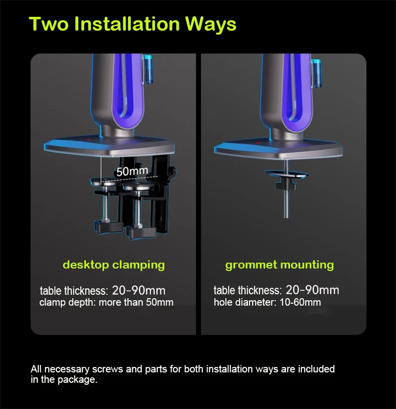 NB F7 E7 Gaming Monitor Arm 32-60 Inch Curved Arc Screen Desktop 2-20kgs Ultra Wide Monitor Holder Mount with RGB Light