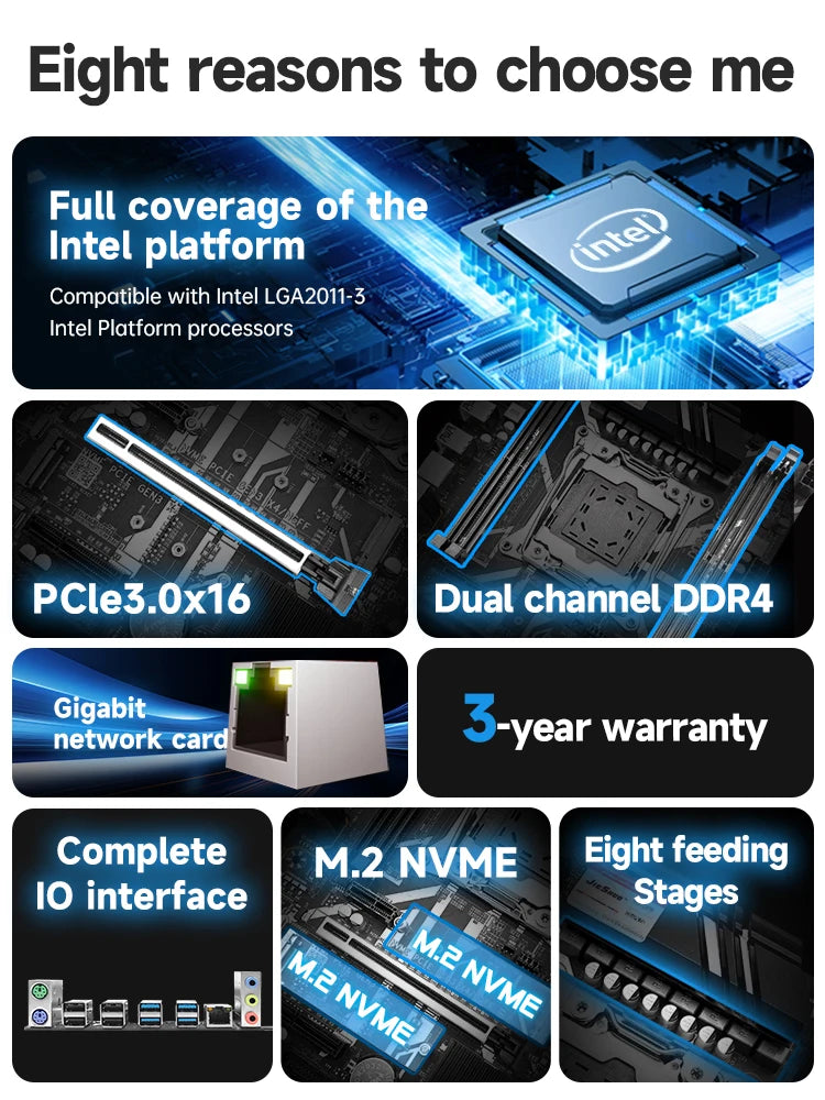 JIESHUO NEW X99 Gaming Motherboard USB3.0 Dual Channel DDR4 Memory PCIEx16 LGA2011-3 Support M.2 NVME for Computer Components