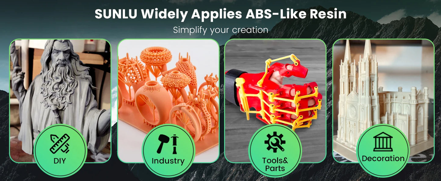 SUNLU 5KG ABS Like Resin 1000G/Bottle 405nm UV Curing Photopolymer Rapid 3D Resin for 2K 4K 6K 8K LCD/DLP/SLA 3D Printers